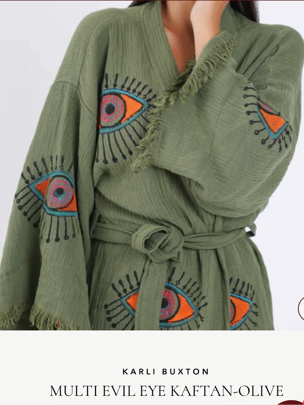 •Karli Buxton• |100% cotton| MULTI EVIL EYE KAFTAN {olive} OS *HAND PAINTED*